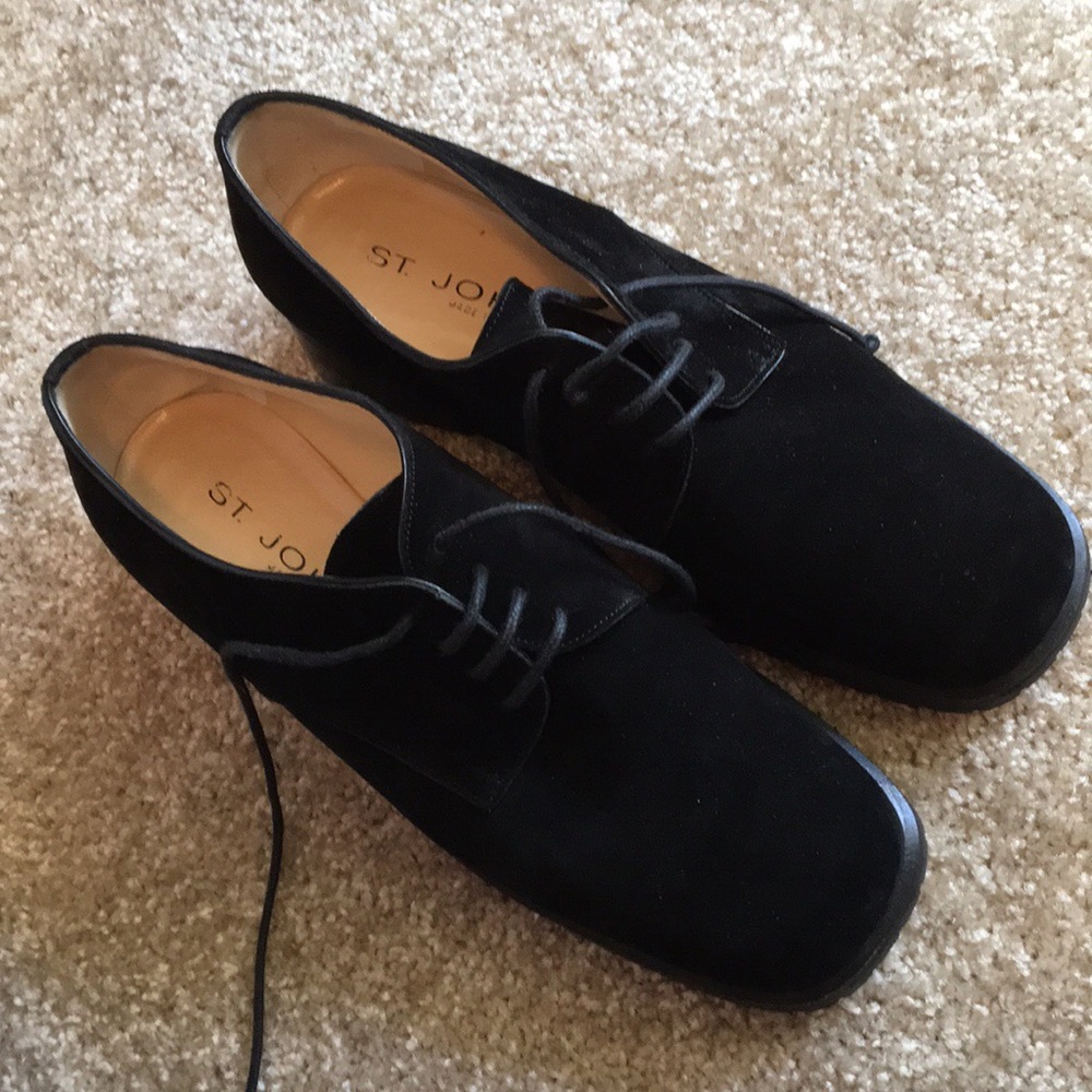 St John Black Suede Oxford lace up